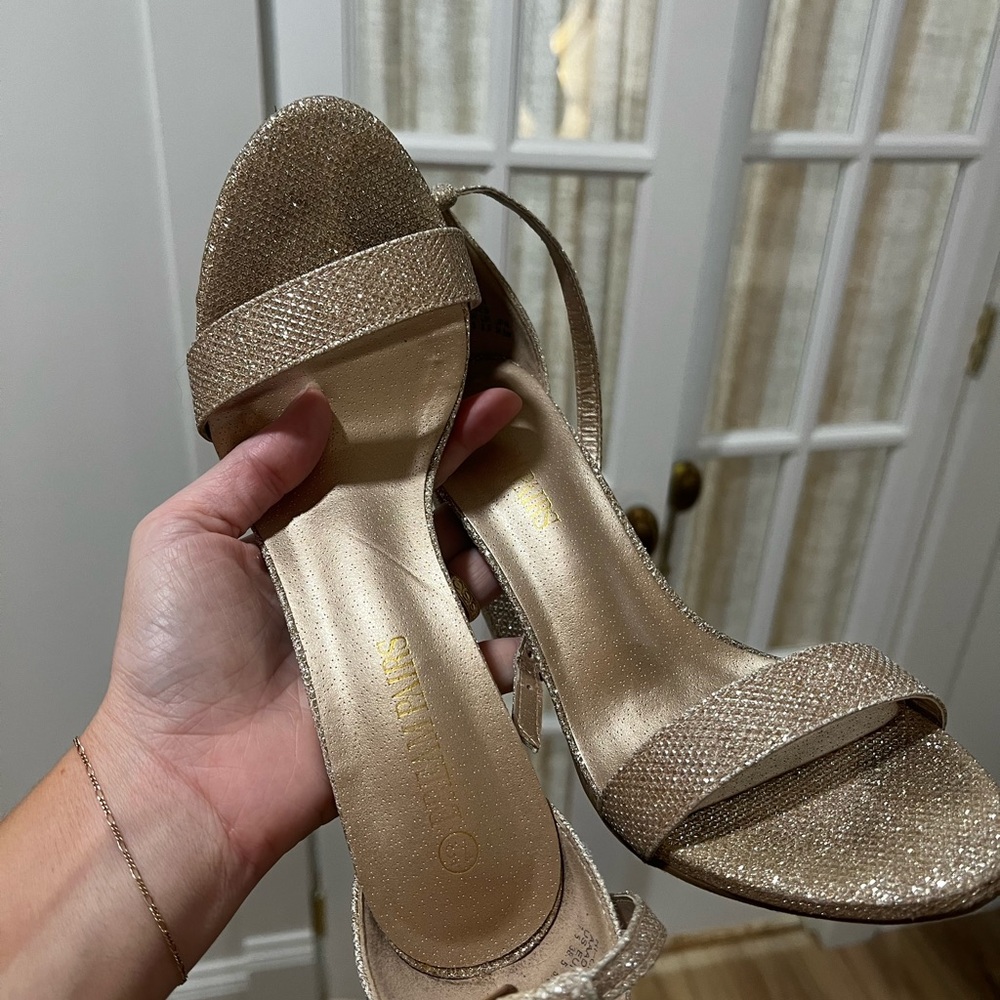 Shimmering Gold Strappy Sandal Heels